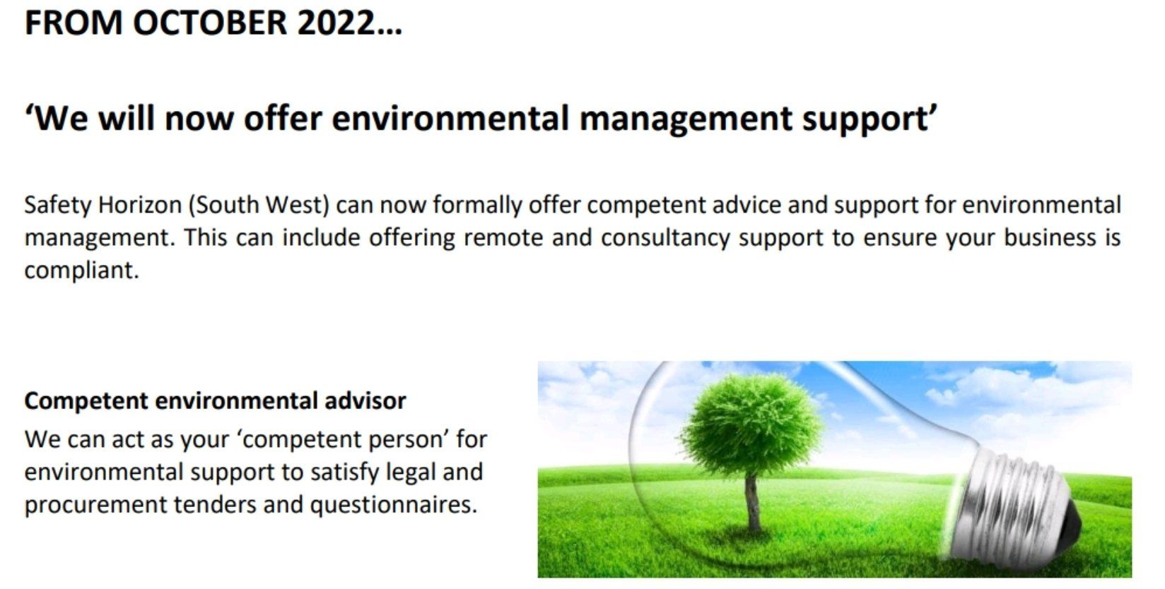 An advertisement for environmental management support from october 2022
