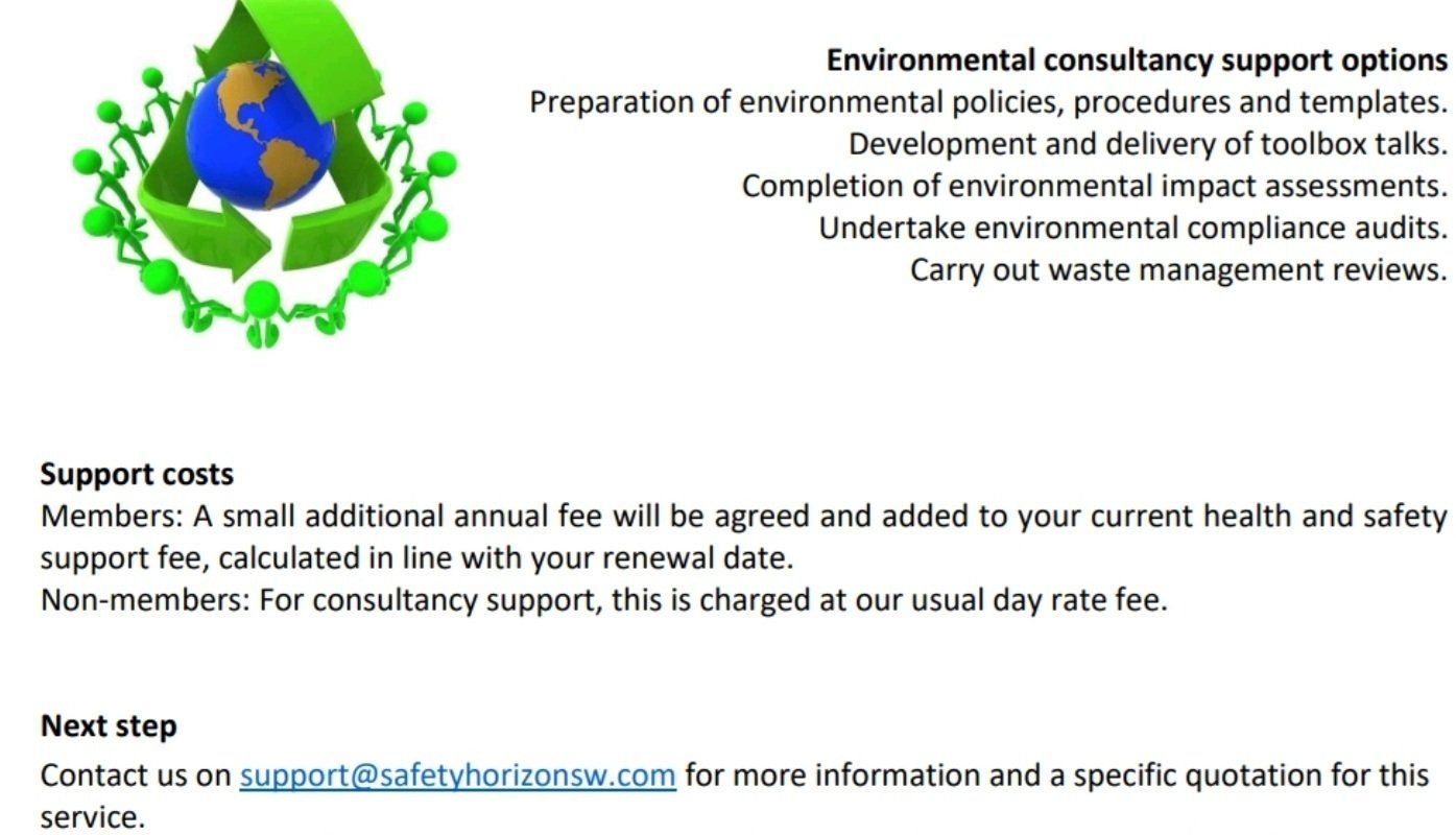 An advertisement for environmental consultancy support options
