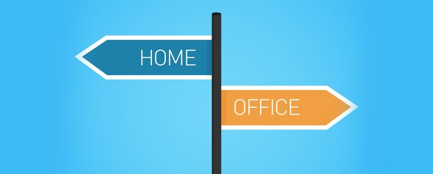 There are two signs pointing in opposite directions that say home and office.