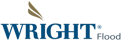 Wright Flood logo in blue and gold with stylized leaf icon
