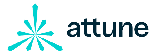 Attune logo with teal starburst icon and dark blue text on white background