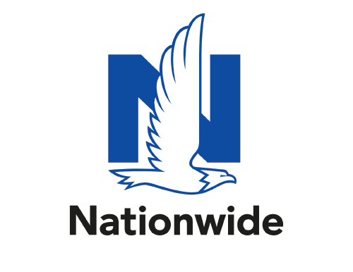 Nationwide logo with white eagle over blue letters and black text