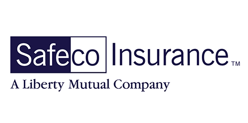 Safeco Insurance logo in blue and white with the tagline “A Liberty Mutual Company”