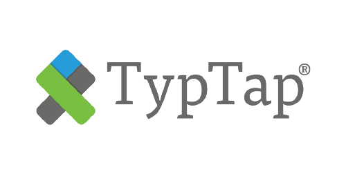 TypTap logo with multicolored geometric icon and gray text