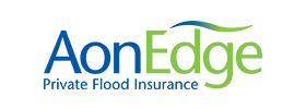 AonEdge logo with blue and green text and “Private Flood Insurance” tagline