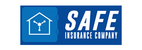 SAFE Insurance Company logo with blue house icon and white text on a blue background