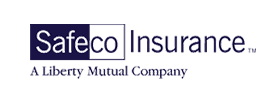 Safeco Insurance logo in blue and white with “A Liberty Mutual Company” tagline