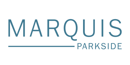 Marquis Parkside logo, teal letters, and line with "PARKSIDE" below.