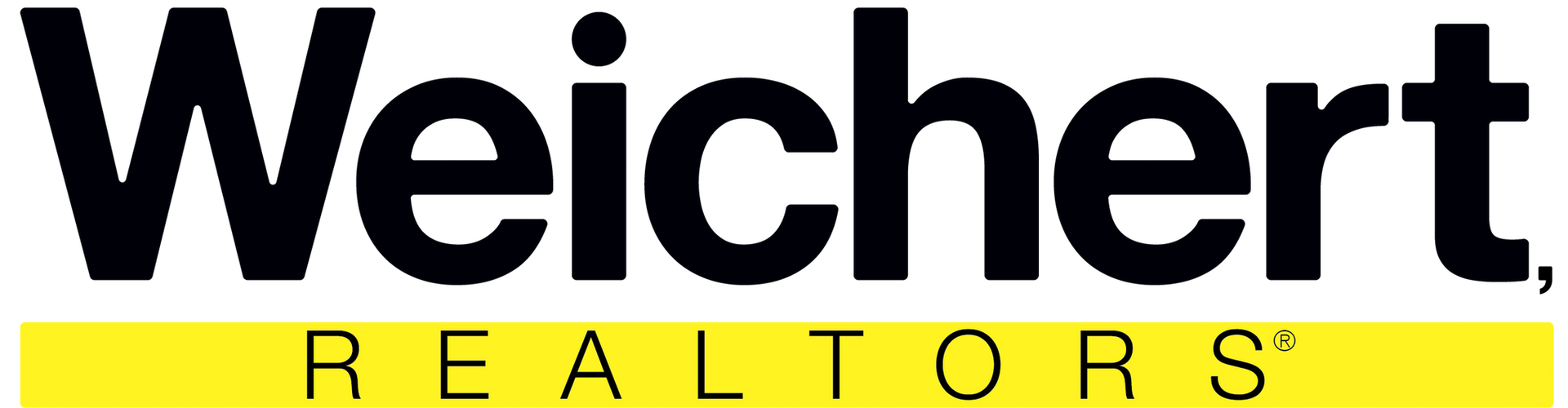 Weichert REALTORS logo in black text with a yellow underline and black uppercase subtitle on white background