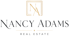 Nancy Adams Real Estate logo in black and gold with monogram and serif text