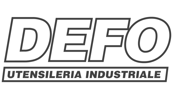 Logo DEFO con lettere in grassetto corsivo e sottotitolo “UTENSILERIA INDUSTRIALE” in nero e grigio