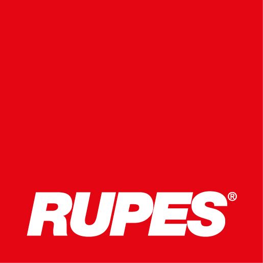 Logo RUPES in bianco su sfondo rosso tinta unita.