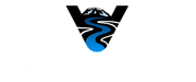Black stylized V logo with a blue winding river and mountain silhouette