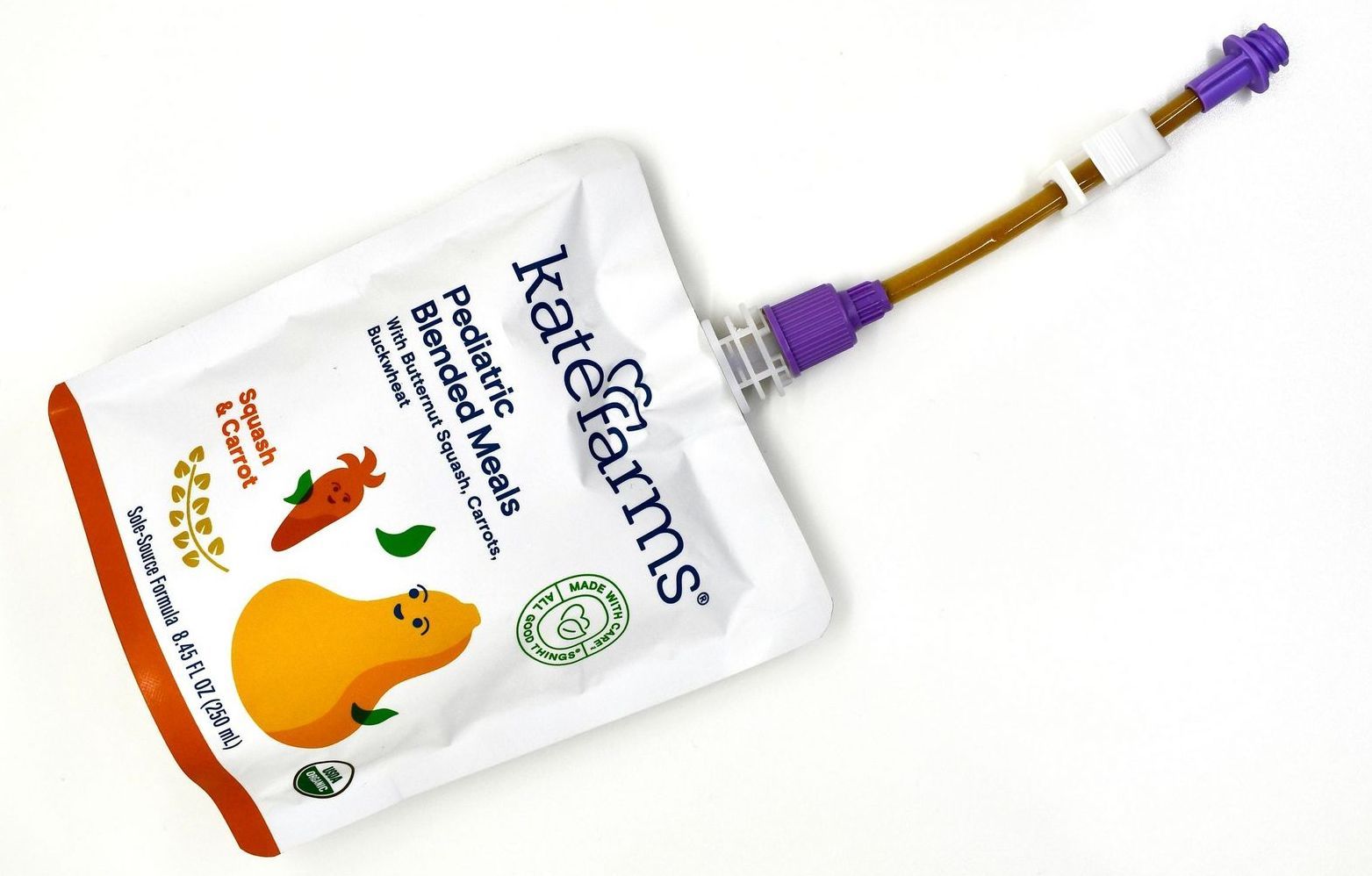Bolink Small Cap attached to a Kate Farms blended meals pouch