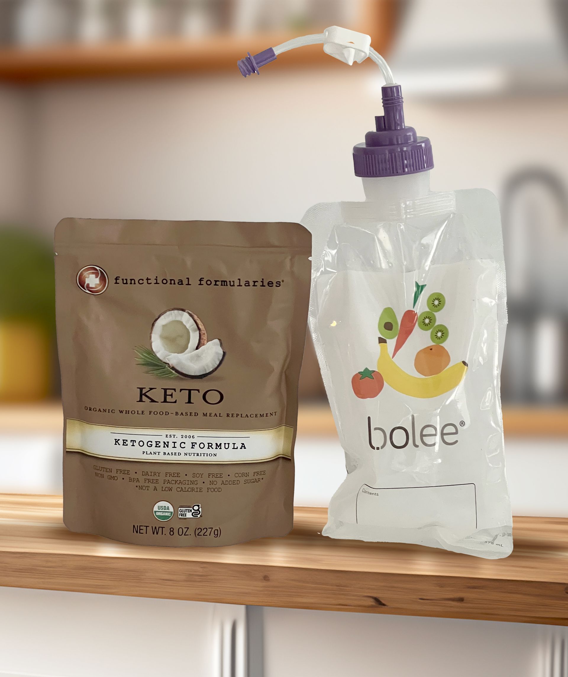 Bolee Bag next to a pouch of Functional Formularies Keto diet