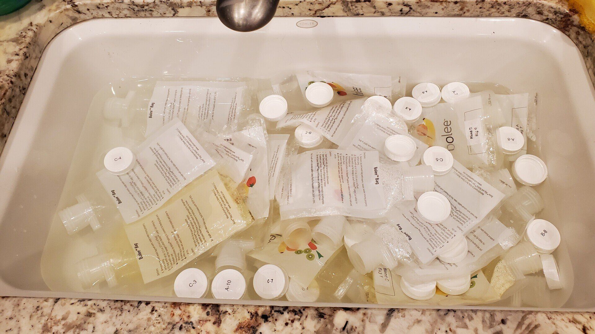 Multiple Bolee Bags being cleaned