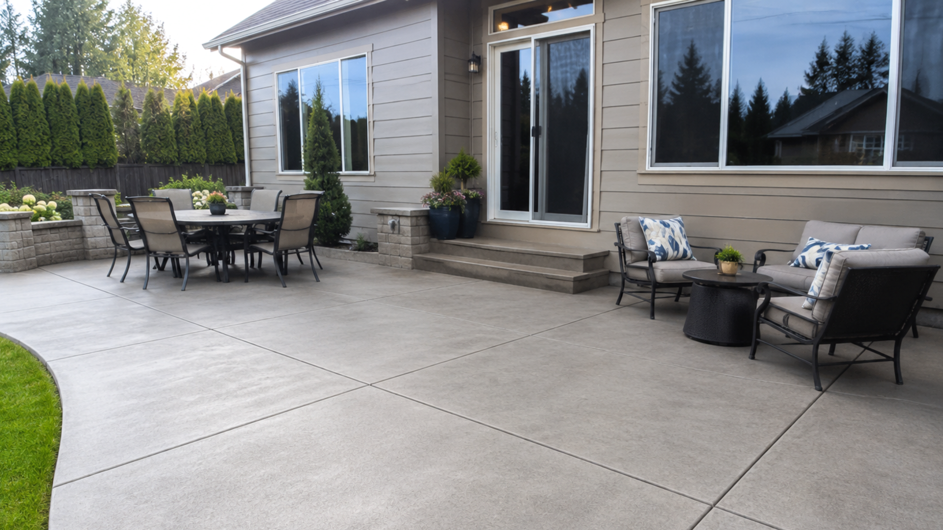 Concrete patio installation in Clark County backyard with clean residential finish