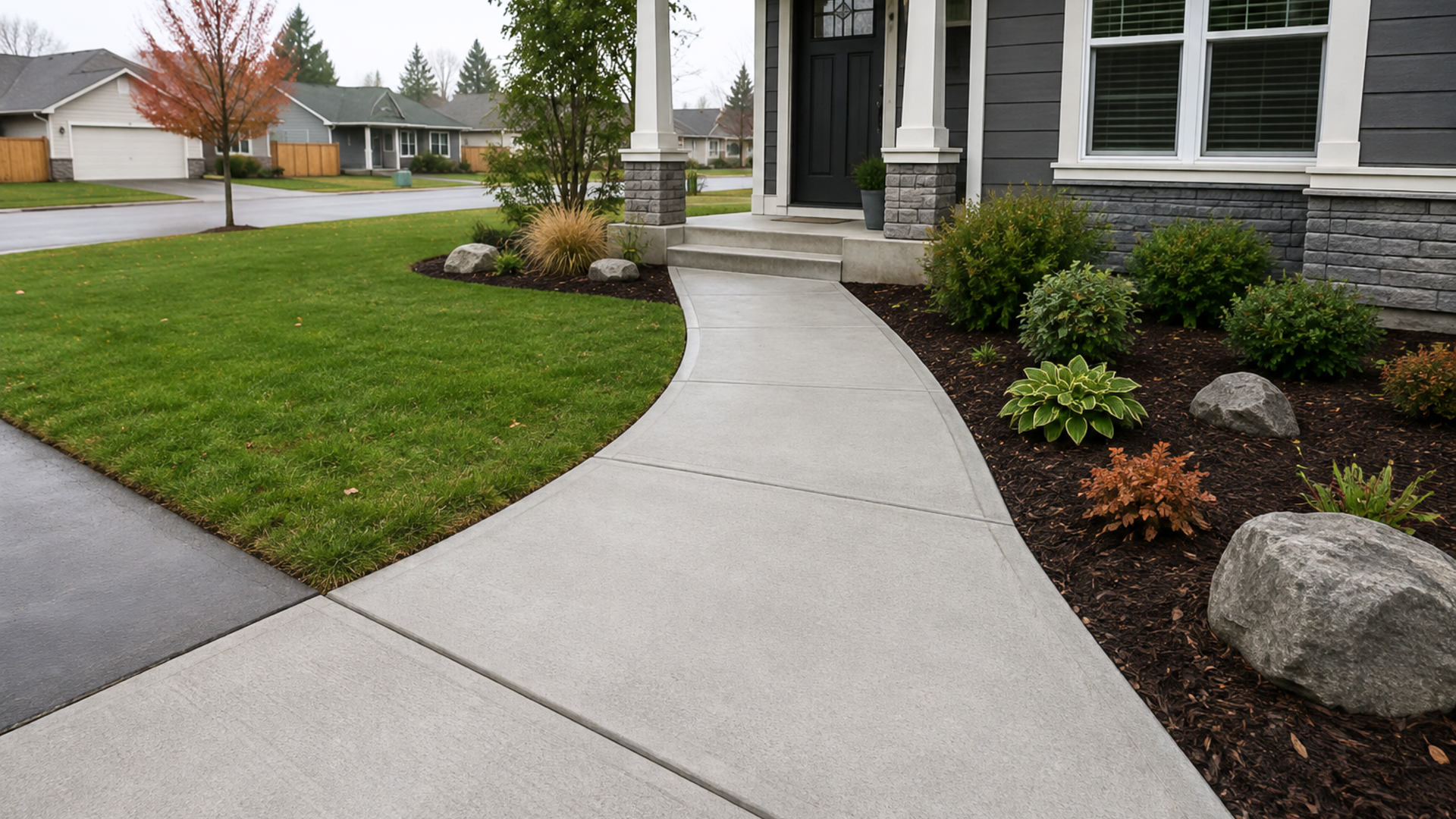 Finished concrete walkway leading to a residential home in Vancouver, WA