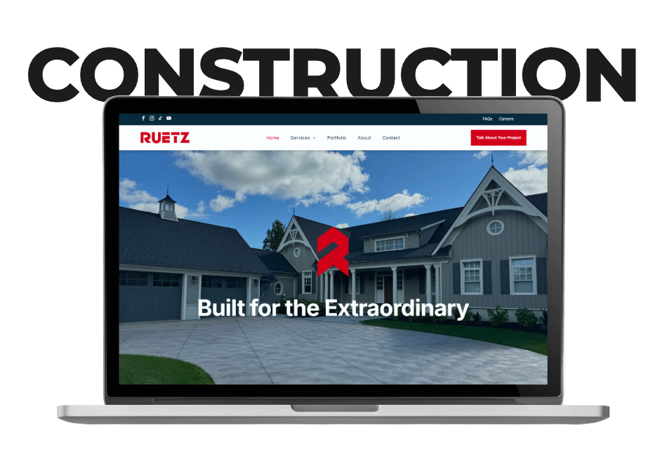 Laptop with Ruetz Contracting construction website displayed