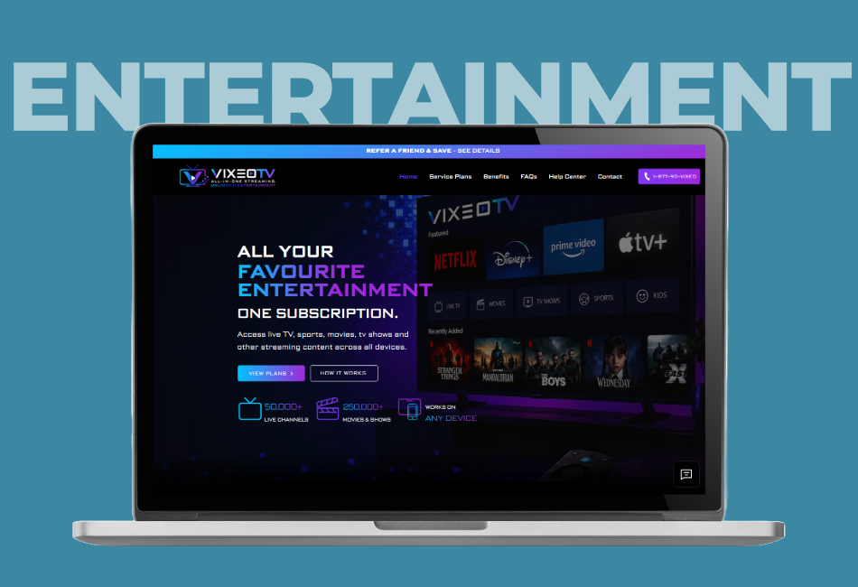Laptop with an IPTV streaming services website displayed