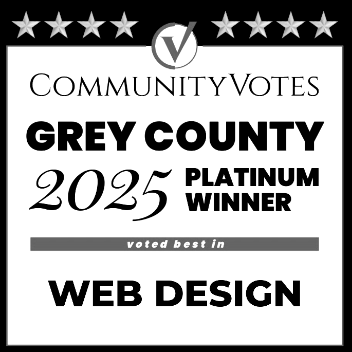 CommunityVotes Grey County 2025 Platinum Winner badge for web design