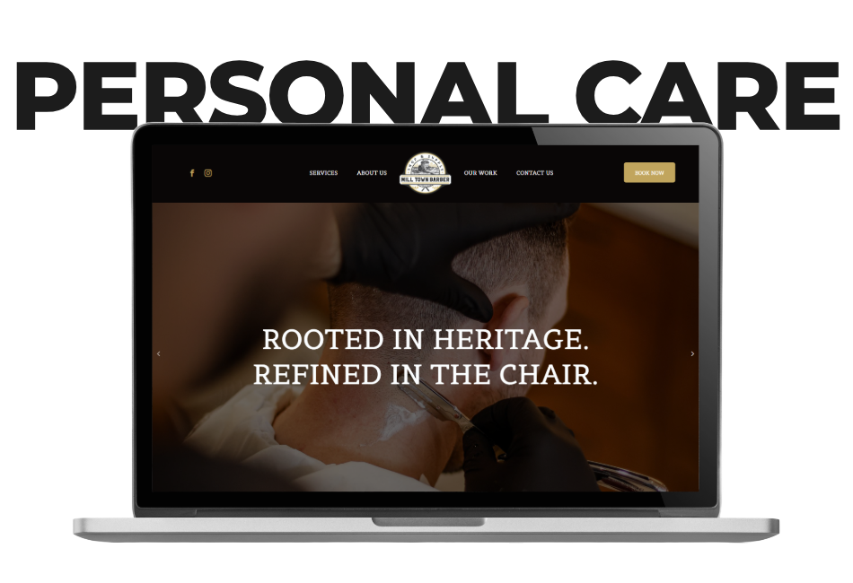 Laptop with a barbershop website displayed