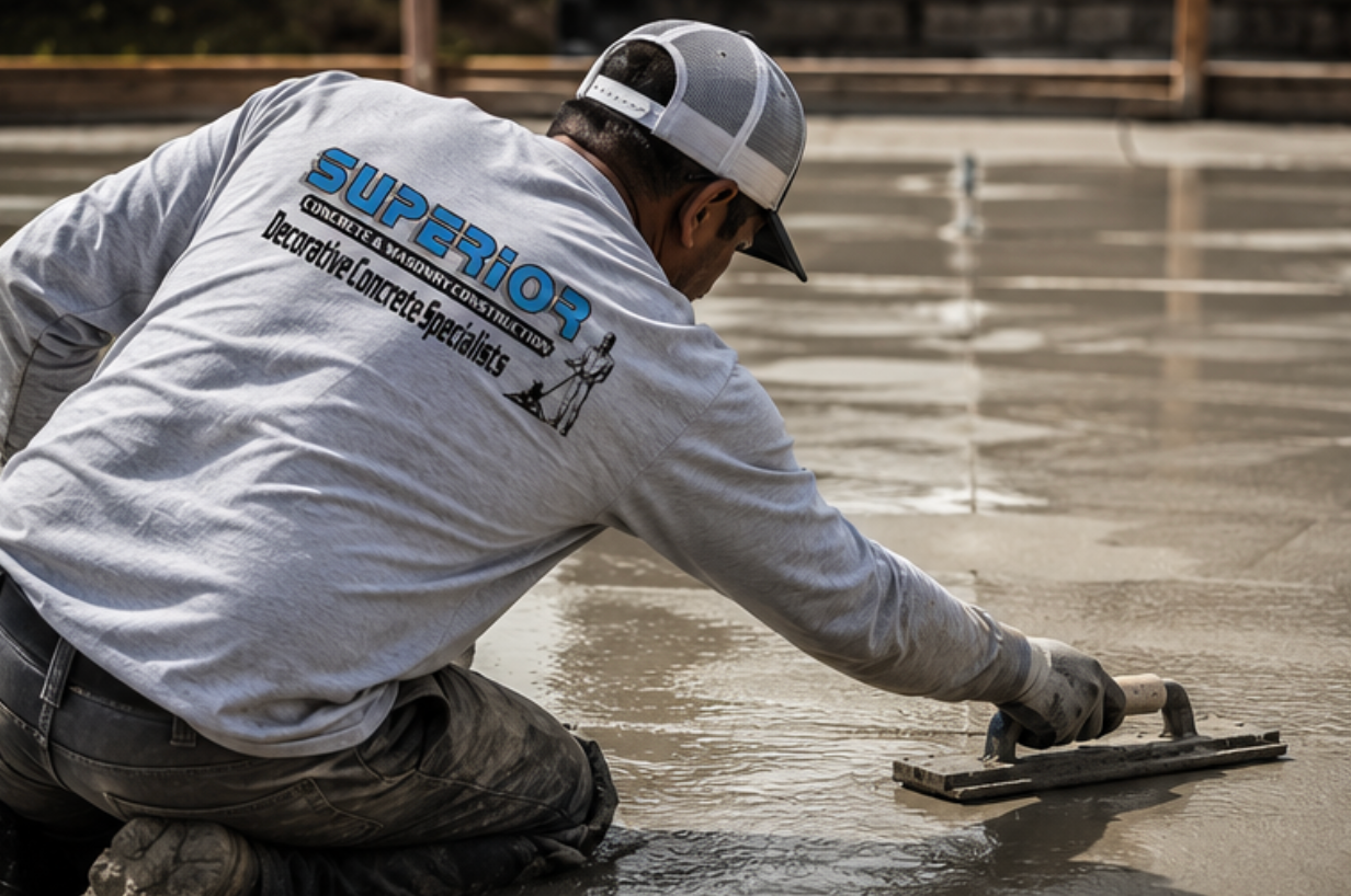 Custom stamped concrete driveway by Superior Concrete Construction Riverside CA