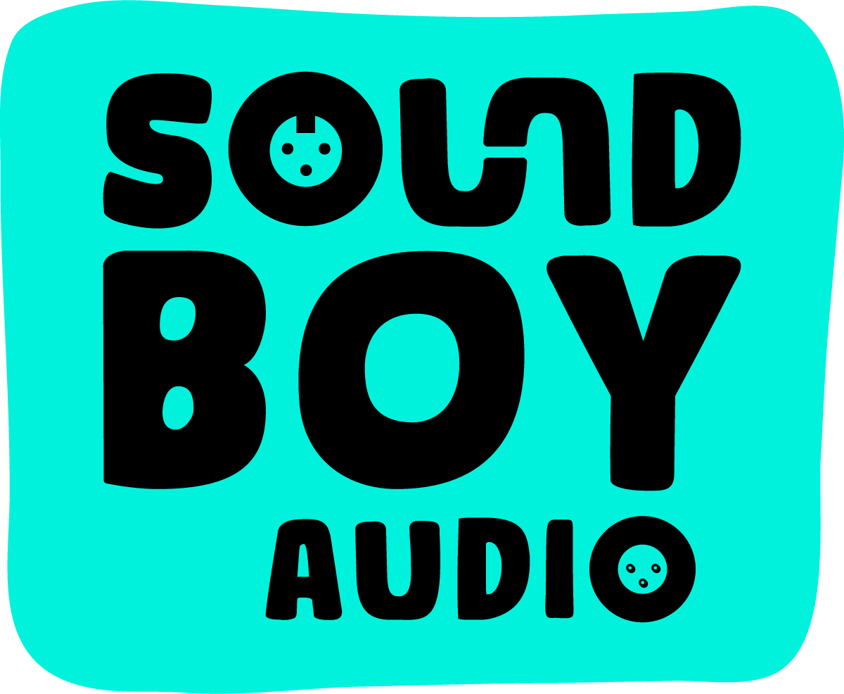 Sound Boy Audio logo with black text on a teal background.