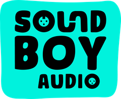 Sound Boy Audio logo with black text on a teal background.