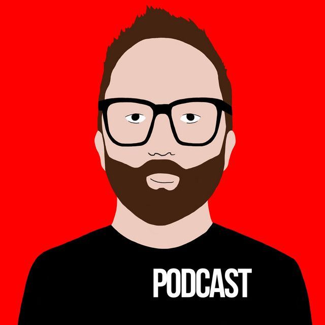 Illustration of a man wearing glasses and a beard, a black t-shirt with 