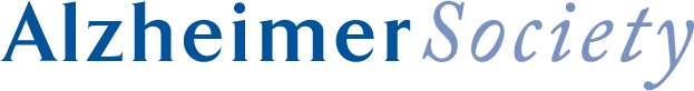 The word alzheimer society is written in blue on a white background