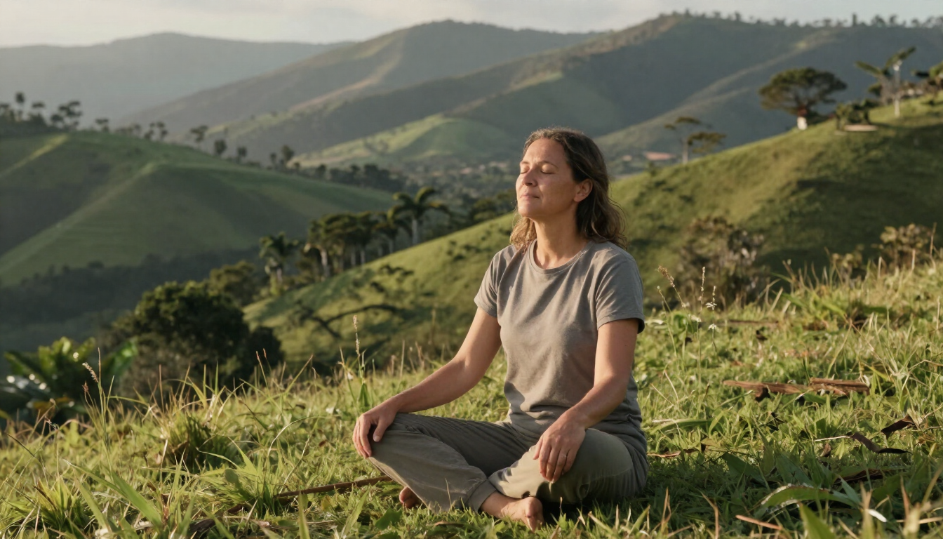 Persona practicando respiración consciente en la naturaleza