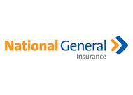 The National General Insurance logo features the words in orange and blue, ending with an orange and blue chevron symbol.
