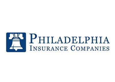 Logo for Philadelphia Insurance Companies, featuring a blue square with a white Liberty Bell next to the company name.