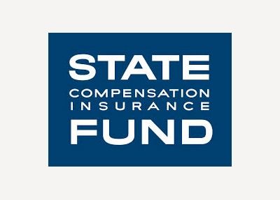 The State Compensation Insurance Fund logo, featuring white, bold text on a navy blue rectangle background.