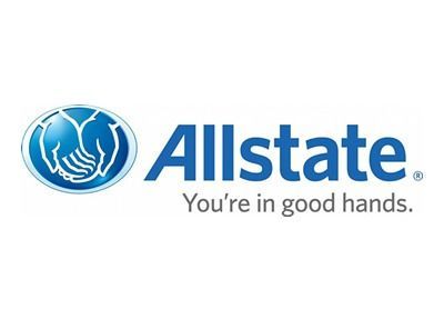 Allstate logo featuring a blue oval with cupped hands and the slogan 