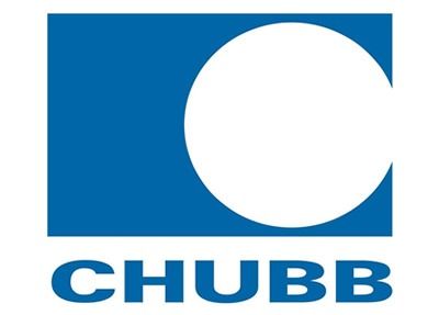 The blue rectangular logo for Chubb featuring a white circle cutout on the right side and the brand name in blue text.