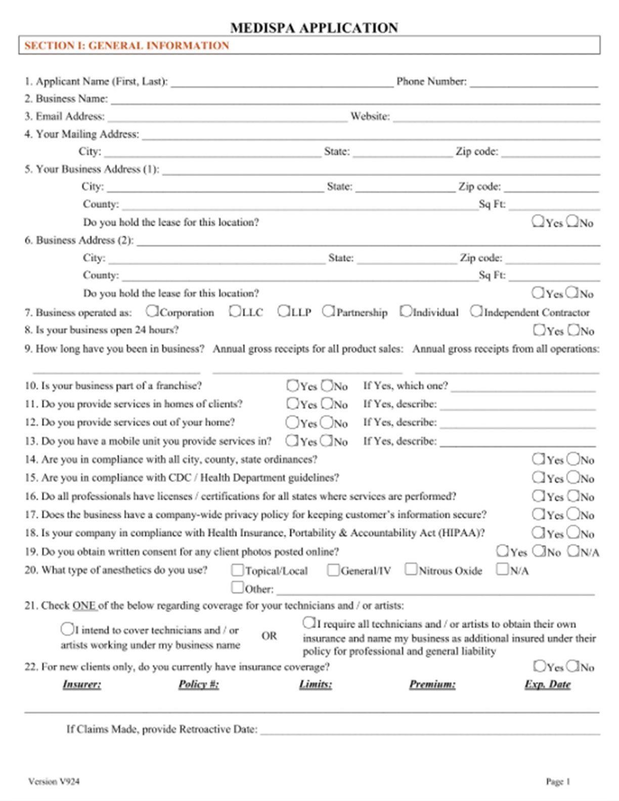 Black-and-white salon application form with handwritten fields and checkboxes for services and contact details