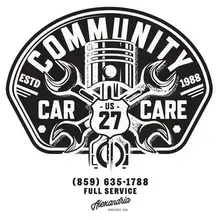 Community Car Care logo with wrenches, piston, and US 27; includes phone number and full service text