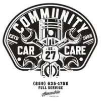 Community Car Care logo with wrenches, piston, and US 27; includes phone number and full service text