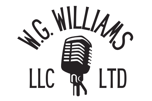 W.G. Williams LLC LTD logo with a black vintage microphone icon on white background