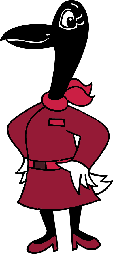Illustration of a member of our flight crew, the Ibis. The Ibis has its head turned to the left with their wings positioned where its hips would be.