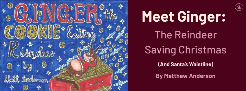Ginger the cookie eating Reindeer by Matt Anderson. Reindeer eats cookies in Santa's sleigh
