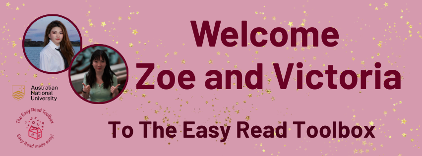 Pink background with logo from ANU and the Toolbox and photos of Victoria and Zoe and the title 