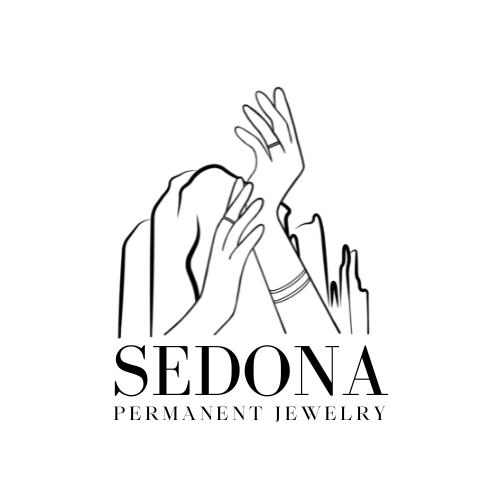 Sedona Permanent Jewelry logo with hands and bracelets in black line art