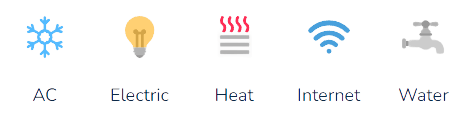 Icons for AC, Electric, Heat, Internet, and Water.