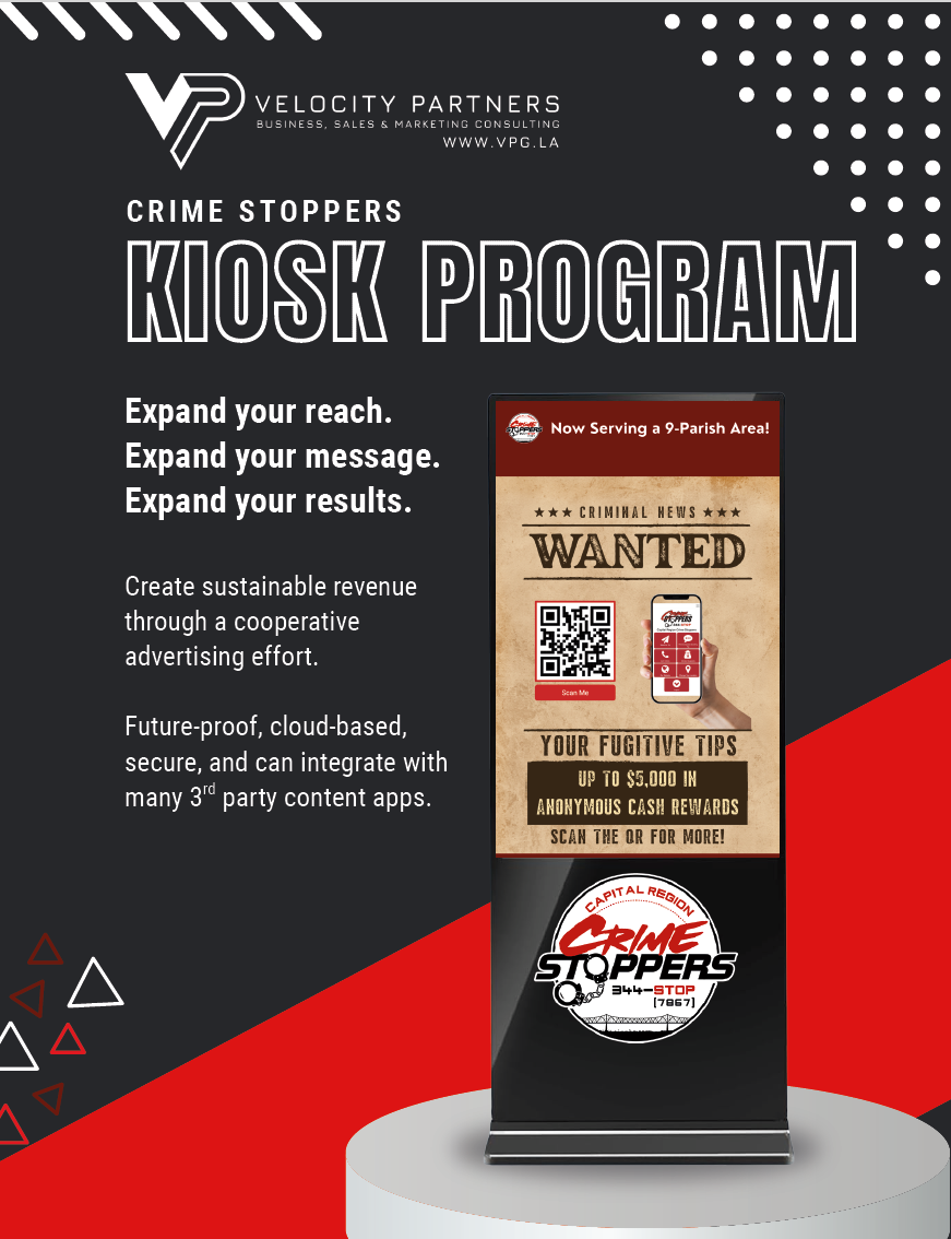 Crime Stoppers Kiosk Program services & support from Velocity Partners Group