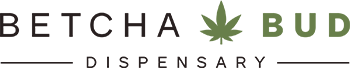 BETCHA BUD dispensary logo in black and green with a cannabis leaf icon