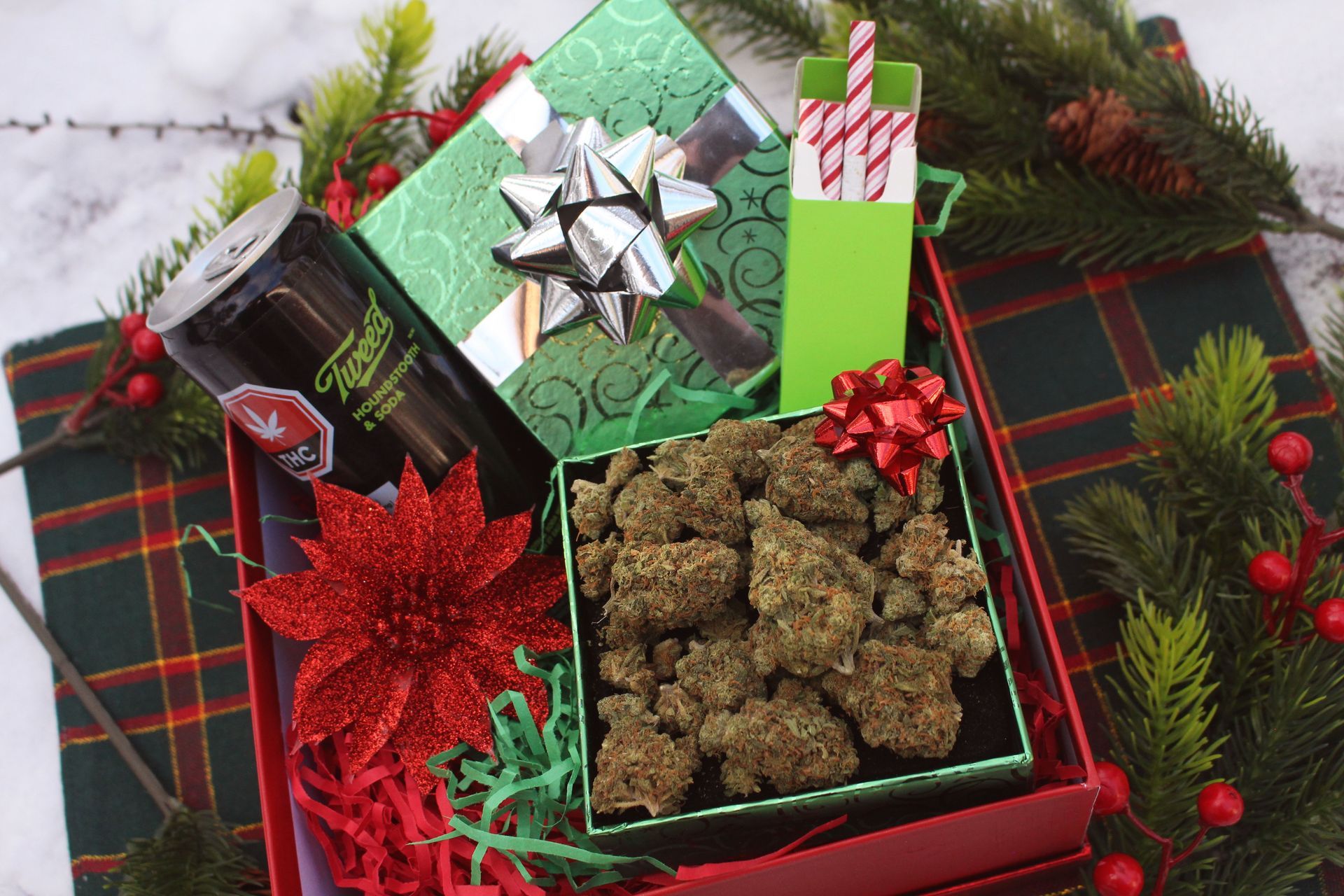 cannabis flowers in a gift box