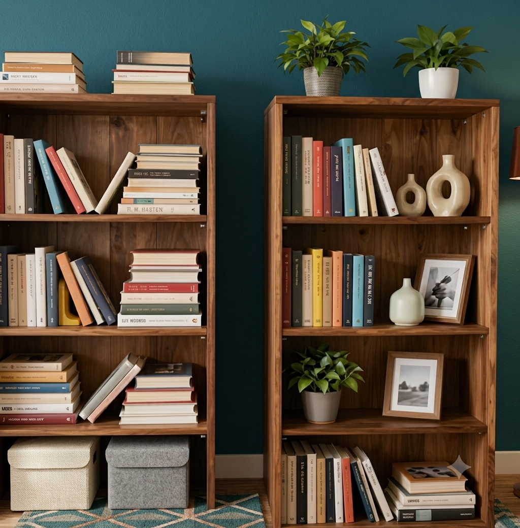 Boekenkast voor en na